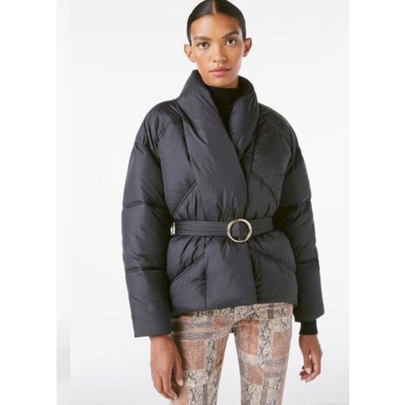 FRAME Wrap Puffer Jacket Shawl Collar Women's Belted Quilted Nylon Black Coat XS